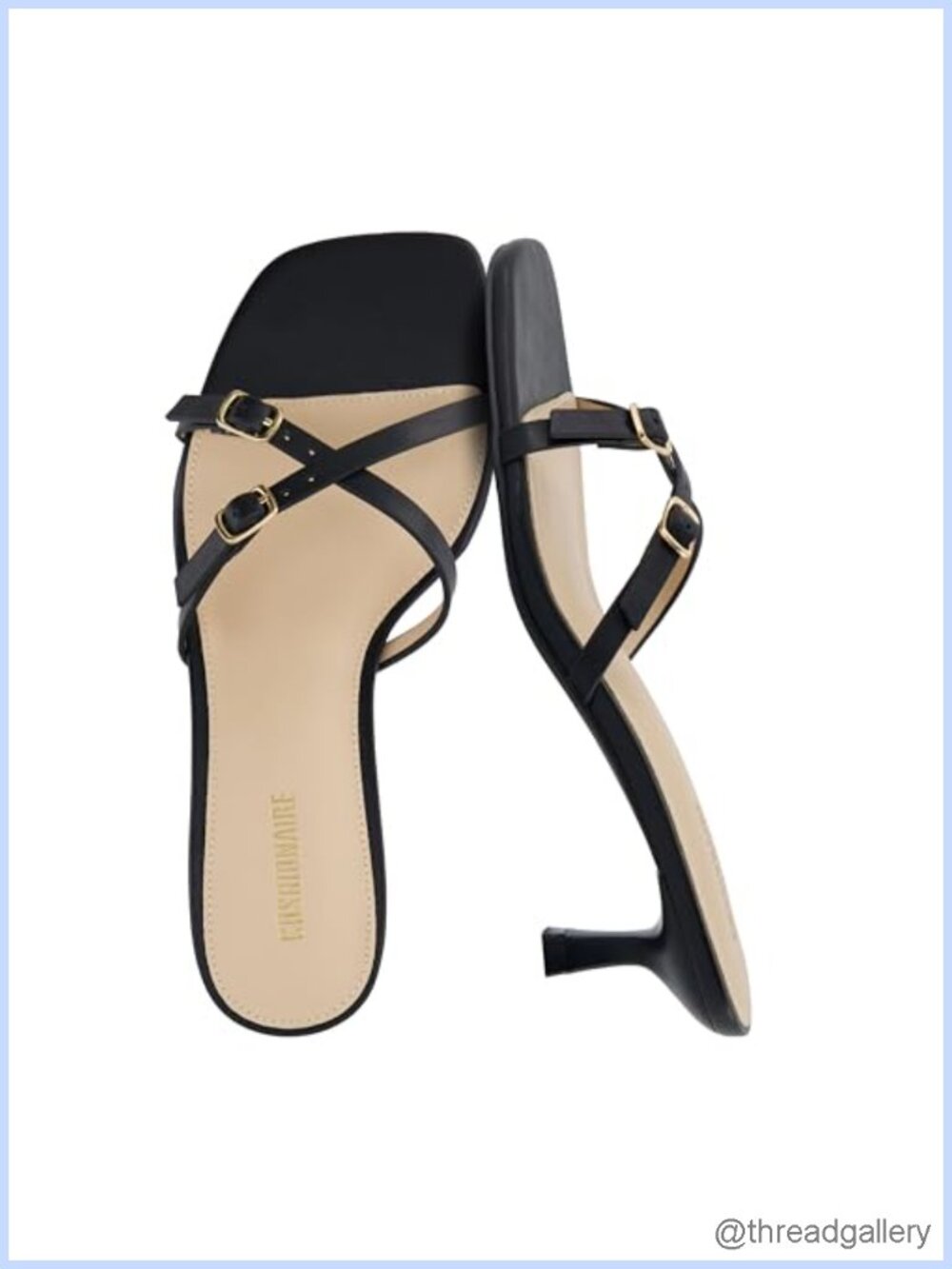 Kitten Heel Strappy Slide Sandals Faux Leather Cushioned Women Dressy
